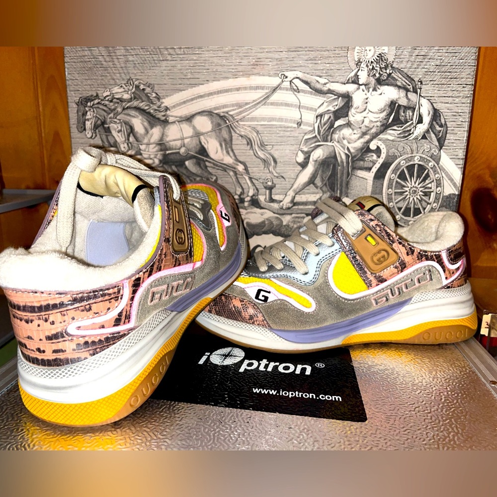 GUCCI Ultrapace Ace Snake Leather Distressed Suede Sneakers - Picture 8 of 12